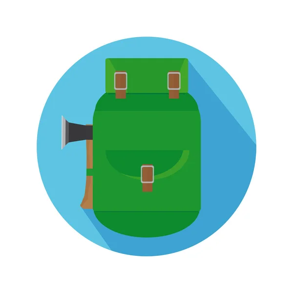 Icono plano de la mochila con sombra larga para viajes y senderismo — Vector de stock