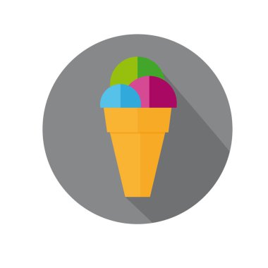 Dondurma ile seyahat ve plaj için uzun gölge düz simgesi