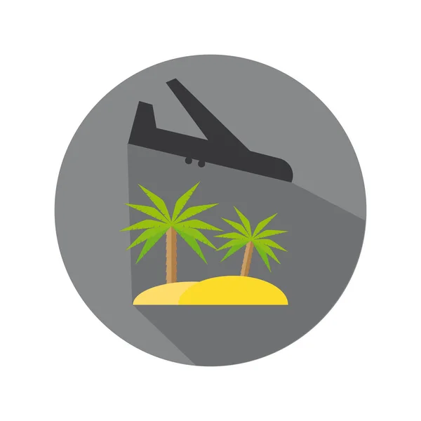 Płaskie ikona przylotu samolotu i Tropical Island Beach w podróży — Wektor stockowy