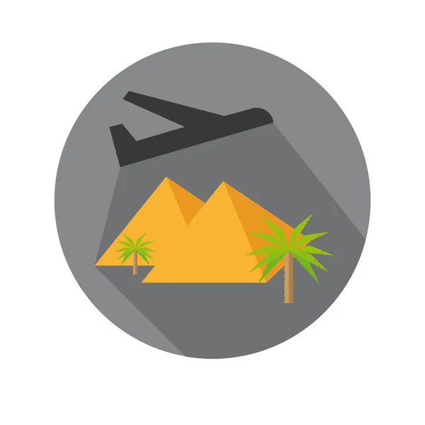 Płaskie ikona Fly Away płaszczyzny i piramida podróż i plaża — Wektor stockowy