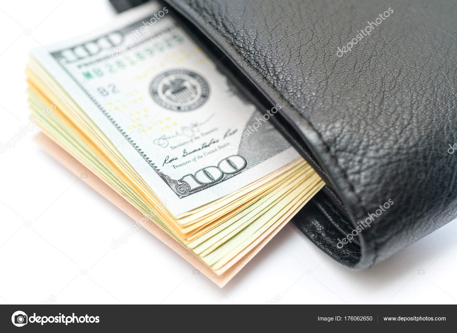 Dollar Bills Sticking Out Wallet — Stock Photo © St.Wolf #176062650
