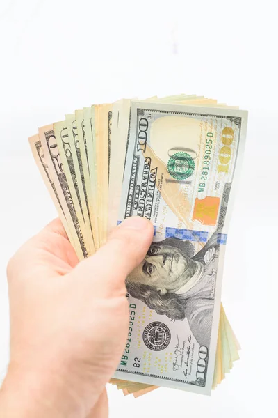 Stack Dollar Bills Hand — Stock Photo, Image