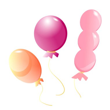 Beyaz arka planda izole edilmiş farklı şekillerde pembe hava balonları..