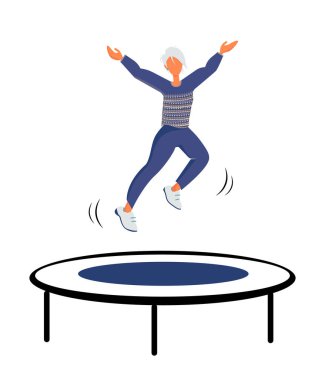 Trambolinde zıplayan mutlu kadınlar, eğlenceli atlama, boş zaman, aktivite, eğlence parkı. Trambolin illüstrasyonunda jimnastik yapan kadın sporcu..