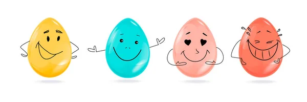Vektör Çizimi Farklı Duyguları Olan Şirin Komik Yumurtalar Mutlu Paskalyalar — Stok Vektör
