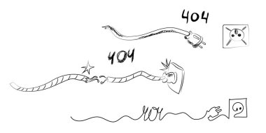 404 hata ayarla. Beyaz arkaplanda 404 hata simgesine sahip sayfa siyah tasarım çizgisi sayfası bulunamadı. Şablon sayfanın bulunmadığını bildiriyor. Vektör İllüstrasyonu