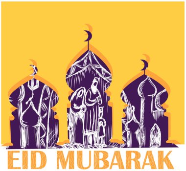 Arabien aile çizimi olan bayram mübarek afişi. Vektör stoğu.