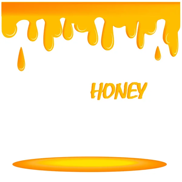 Dripping honey. Golden yellow realistic syrup or juice dripping liquid oil splashes vector template. Illustration isolated . — Stock Vector