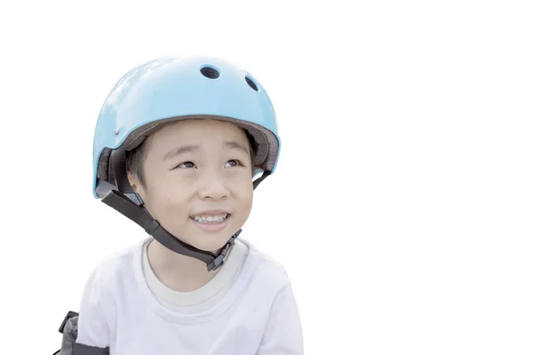 Chytré Dítě Sportovní Helma Zařízení Myšlení Dalším Krokem — Stock fotografie