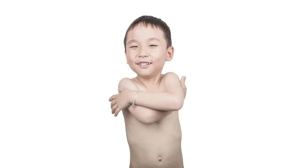 Happy Kid Takes Dress Ready Taking Shower — Stockfoto