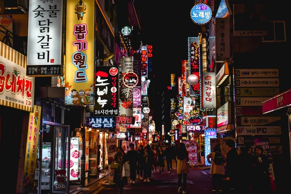 Neon Hirdetőtáblák Tengere Szöul Dél Koreában — Stock Fotó