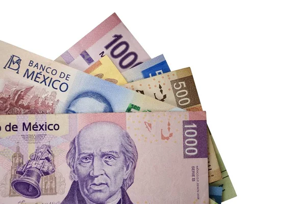 Algumas notas de peso mexicano isolado em fundo branco Imagem De Stock