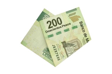 Tek bir orta kıvrılmış 200 Meksika pesosu izole edilmiş ve beyaz arka planda