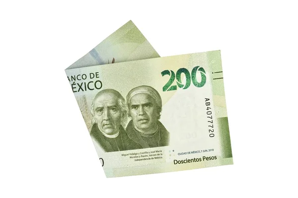 Solo Billete Medio Doblado 200 Pesos Mexicanos Aislado Sobre Fondo —  Fotos de Stock