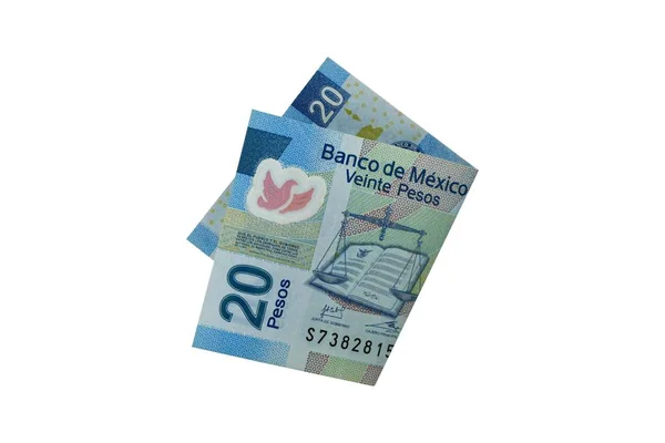 Single Middle Folded Mexican Peso Bill Isolated White Background — Stock Photo, Image
