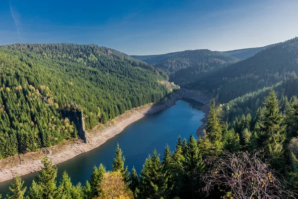 Passeio Outono Torno Barragem Água Estreita Floresta Turíngia Tambach Dietharz — Fotografia de Stock