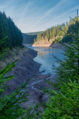 Thüringen Ormanı 'ndaki dar su barajının etrafında sonbahar yürüyüşü - Tambach-Dietharz / Almanya