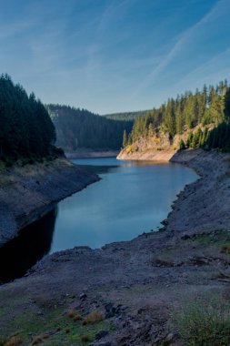 Thüringen Ormanı 'ndaki dar su barajının etrafında sonbahar yürüyüşü - Tambach-Dietharz / Almanya