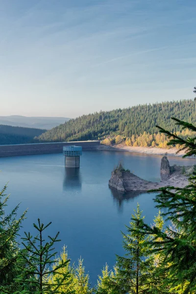 Passeio Outono Torno Barragem Água Estreita Floresta Turíngia Tambach Dietharz — Fotografia de Stock