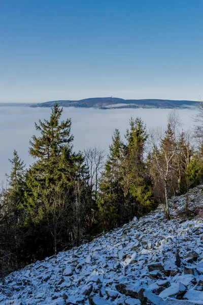 Vinterpromenad Solig Kall Vinterdag Runt Eberstwiese Rennsteig Thüringen Tyskland — Stockfoto