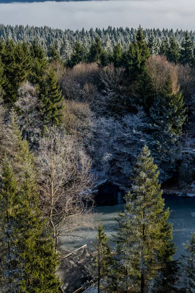 レンシュタイヒのエーベルシュタイヒ人の周りの晴れた寒い冬の日に冬の散歩 テューリンゲン ドイツ — ストック写真