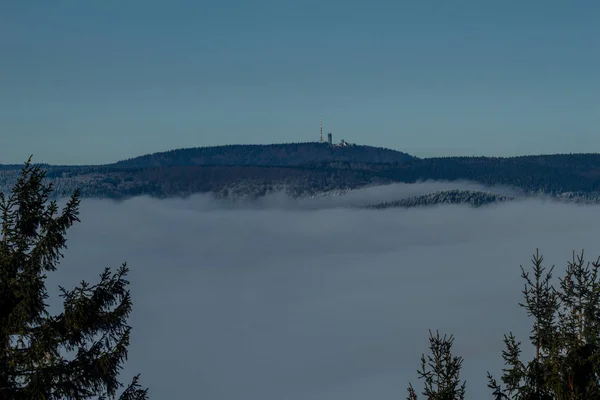 Winterwanderung Einem Sonnig Kalten Wintertag Rund Die Eberstwiese Rennsteig Thüringen — Stockfoto