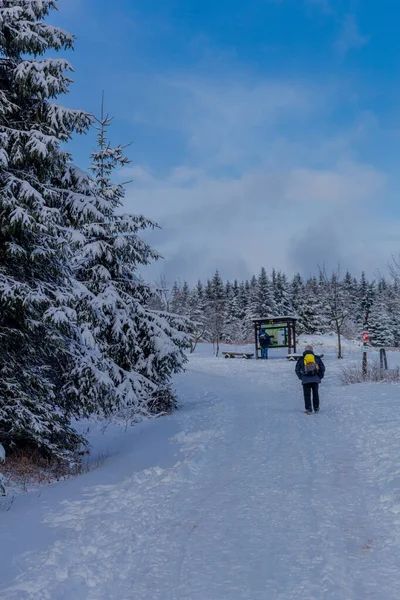 First Small Winter Hike Rennsteig Thuringian Forest Schneekopf Germany — стокове фото