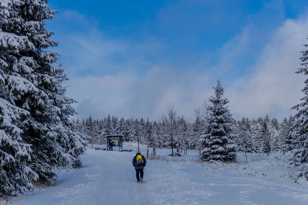 First Small Winter Hike Rennsteig Thuringian Forest Schneekopf Germany — Stockfoto
