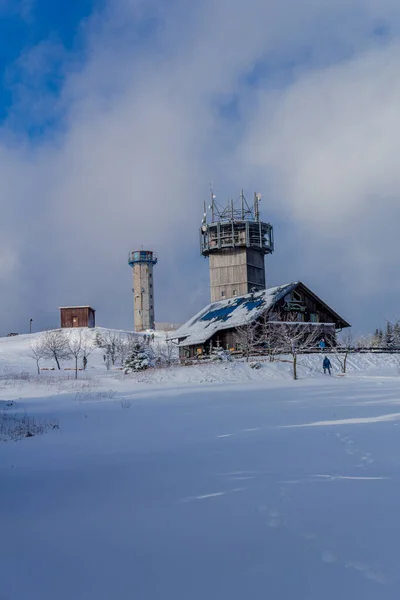 Primera Pequeña Caminata Invierno Largo Del Rennsteig Través Del Bosque — Foto de Stock