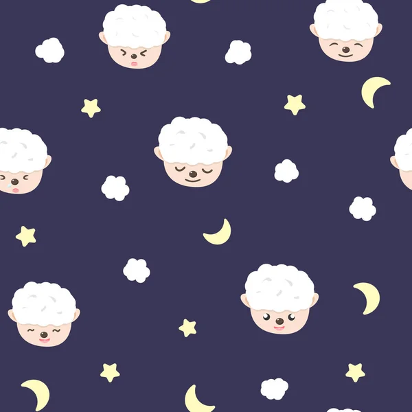 Ovejas Luna Estrellas Bebé Adorable Patrón Sin Costuras Concepto Pijama — Vector de stock
