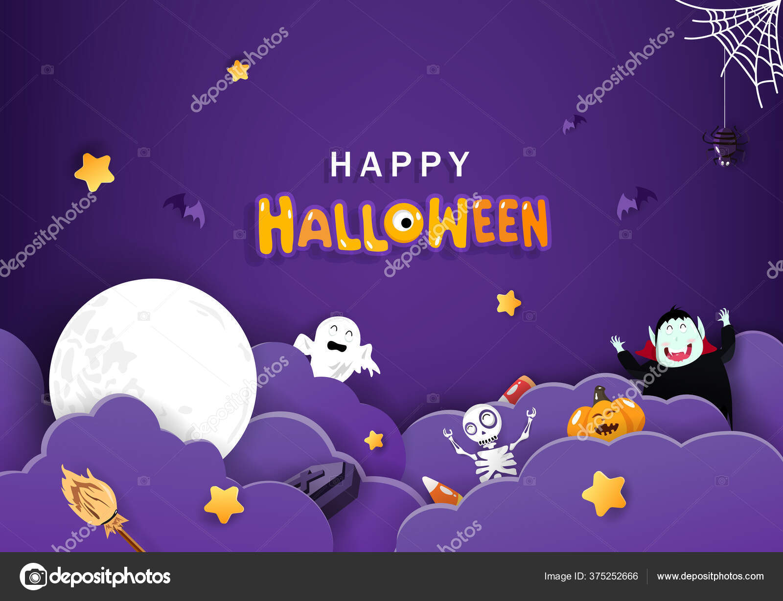 Happy Halloween Wolken Mit Vollmond Nacht Szene Grußkarte Papier  Geschnitten Stock-Vektorbild von ©Hatcha 375252666, image size:1600x1229