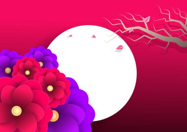 Sakura çiçekli arka plan kağıdı poster davetiye kartı, Çin ve Japon tarzı vektör illüstrasyonu