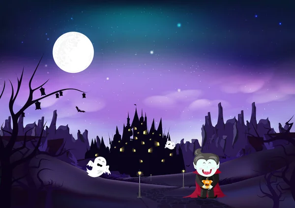 Funny cartoon vampire in halloween night spooky background Stock Vector  Image & Art - Alamy