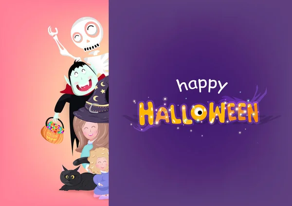 Happy Halloween Grußkarte Feiern Einladungsplakat Festliche Party Urlaub Kinder Cartoon — Stockvektor