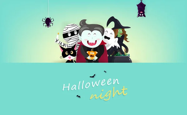 Boldog Halloween Üdvözlőlapot Dekoráció Ünnepi Party Vámpír Boszorkány Múmia Denevér — Stock Vector