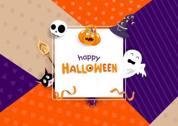 Felice Biglietto Auguri Halloween Decorazione Cornice Festa Festa Celebrare Poster — Vettoriale Stock