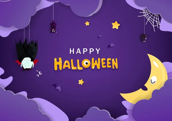 Feliz Noche Halloween Bruja Magia Hora Dormir Buena Tarjeta Felicitación — Archivo Imágenes Vectoriales
