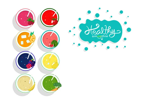 Healthy Smoothie Juice Collection Balance Diet Menu Banner Template Food — Stock Vector