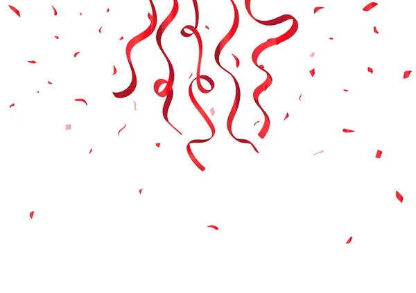 Czerwone Wstążki Konfetti Spadające Białym Tle Świętować Party Nagrody Sprzedaż — Wektor stockowy