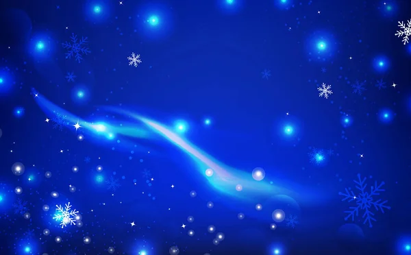 Kar Taneleri Parlayan Yıldızlar Noel Kışı Mutlu Yeni Yıl Mavi — Stok Vektör