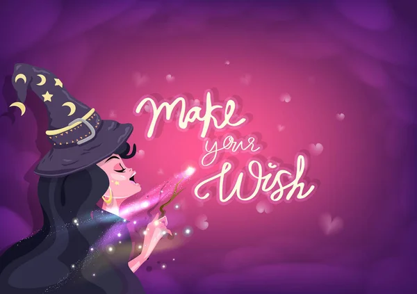 Menina Assistente Está Lançando Magia Faça Suas Mensagens Desejo Caligrafia —  Vetores de Stock