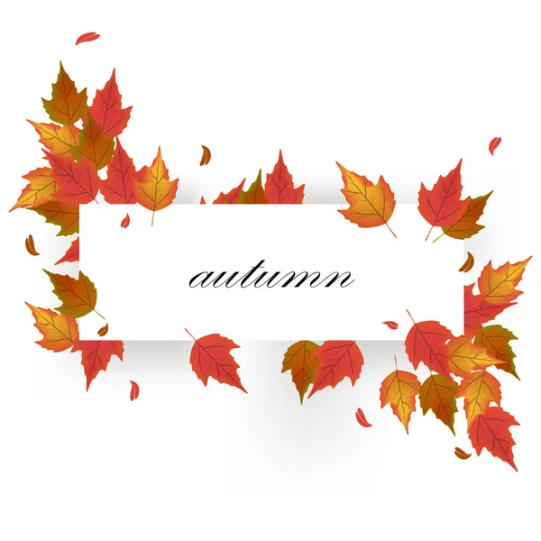 Hojas de otoño en un fondo naranja. Ilustración vectorial de una tarjeta de venta de hojas naranja, rojo y marrón — Vector de stock