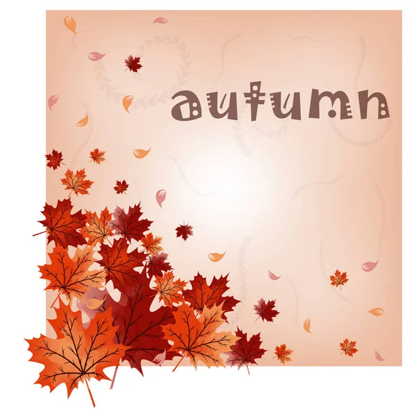 Осіннє листя на помаранчевому фоні. Векторна ілюстрація листівки продажу помаранчевий, червоний і коричневий — стоковий вектор