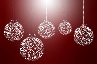 Kırmızı kurdele ve yay ile Noel topları