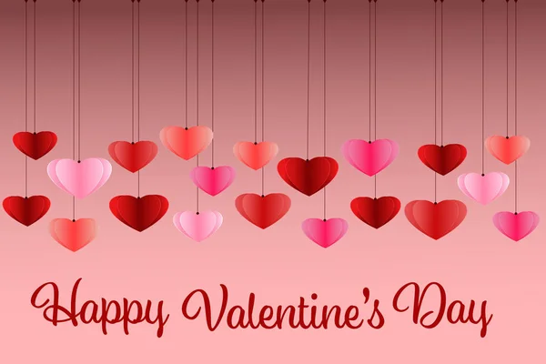 Papel rojo corazones San Valentín tarjeta vectorial diseño en blanco rojo rosa fondo — Vector de stock