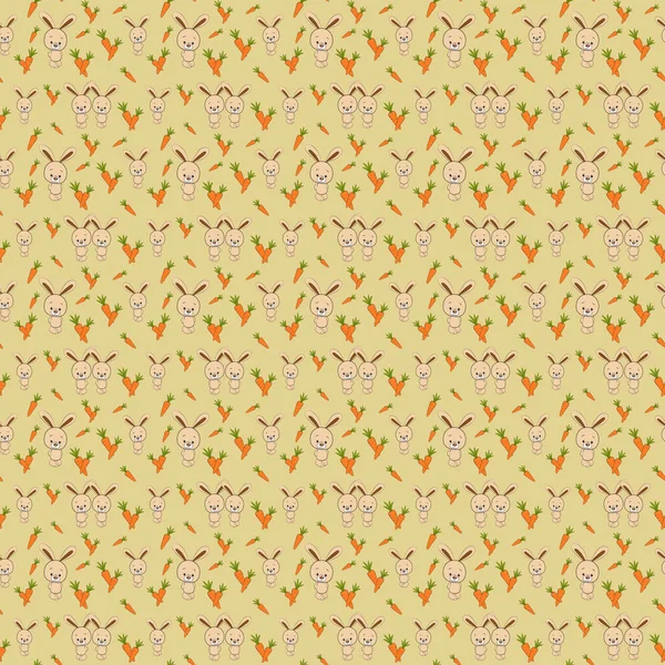 Cute Rabbit Carrot Seamless pattern on yellow background vector illustration — Stock Vector