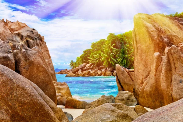 Tropisch eiland. De afbeelding Seychelles.Toned. — Stockfoto