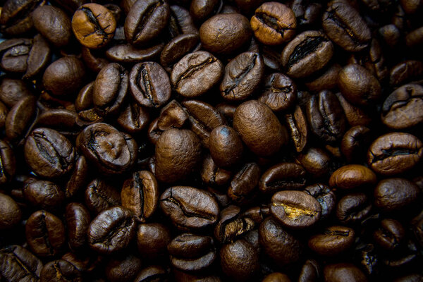 Dark background of solid coffee beans