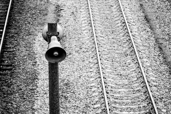 Railway Announcement Speakers Top View Black White — Stock Photo, Image