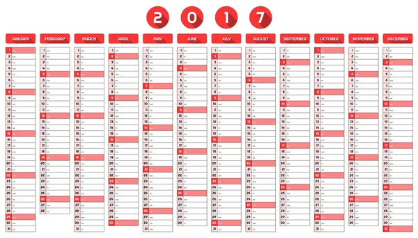 Year calendar 2017 — Stock Vector